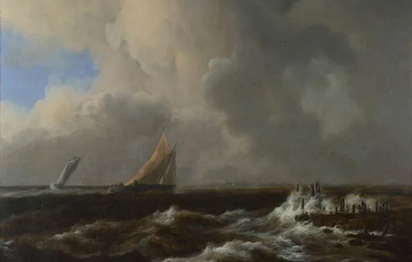 Picture picture, seascape, Jacob van Ruisdael, Jacob van Ruisdael, Ships in a fresh breeze