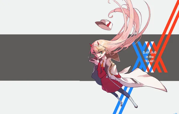Picture girl, background, strip, hair, 002, Darling In The Frankxx, Cute in France, Zero Two