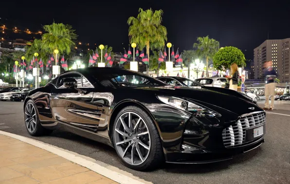 Picture black, Aston Martin, supercar, night city, one-77