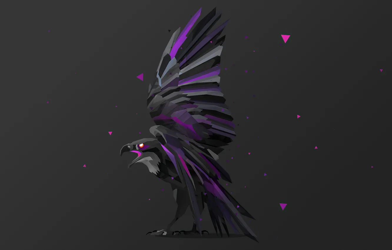Photo wallpaper bird, Raven, bird, raven, dark gray background, computer art, flap, fractal art, fractal art, компьютерный …