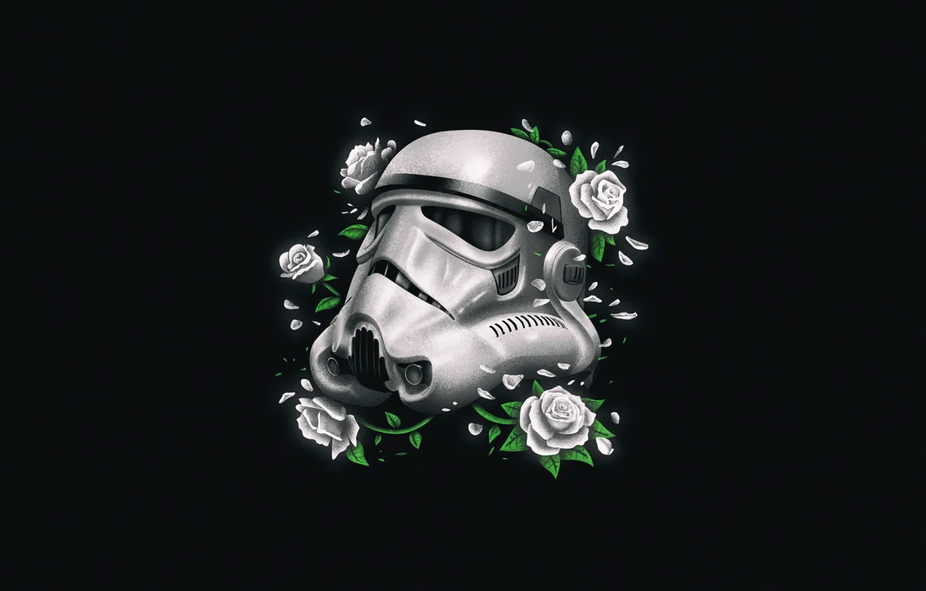 Photo wallpaper Flowers, Minimalism, Star Wars, Helmet, Background, Roses, Art, Stormtrooper, Empire, Imperial Stormtrooper, by Vincenttrinidad, Vincenttrinidad, …