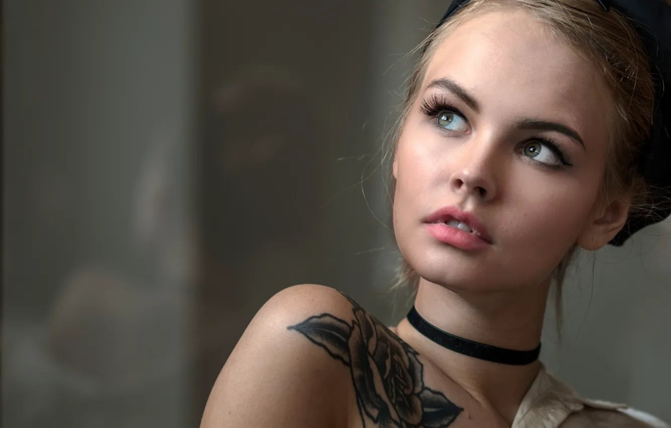 Photo wallpaper girl, model, beautiful, shoulder, tattoo, Anastasia Shcheglova, looking off to the side, Anastasia Shcheglova, Andrea …