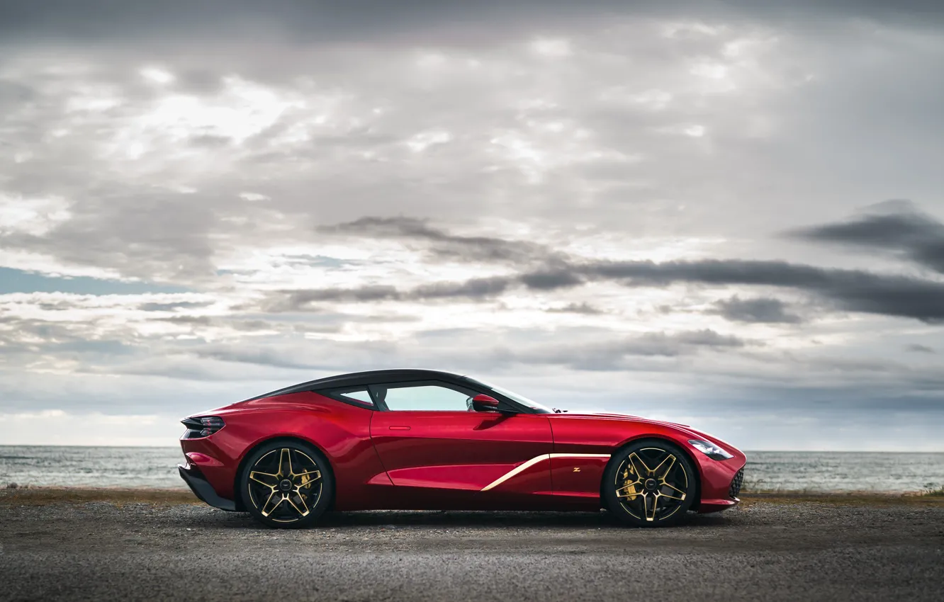 Photo wallpaper red, Aston Martin, coupe, in profile, Zagato, 2020, V12 Twin-Turbo, DBS GT Zagato, 760 HP