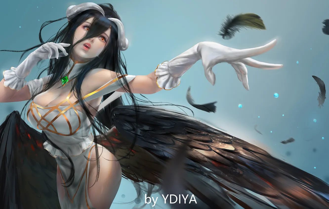 Photo wallpaper girl, wings, horns, Overlord, Albedo, by YDIYA
