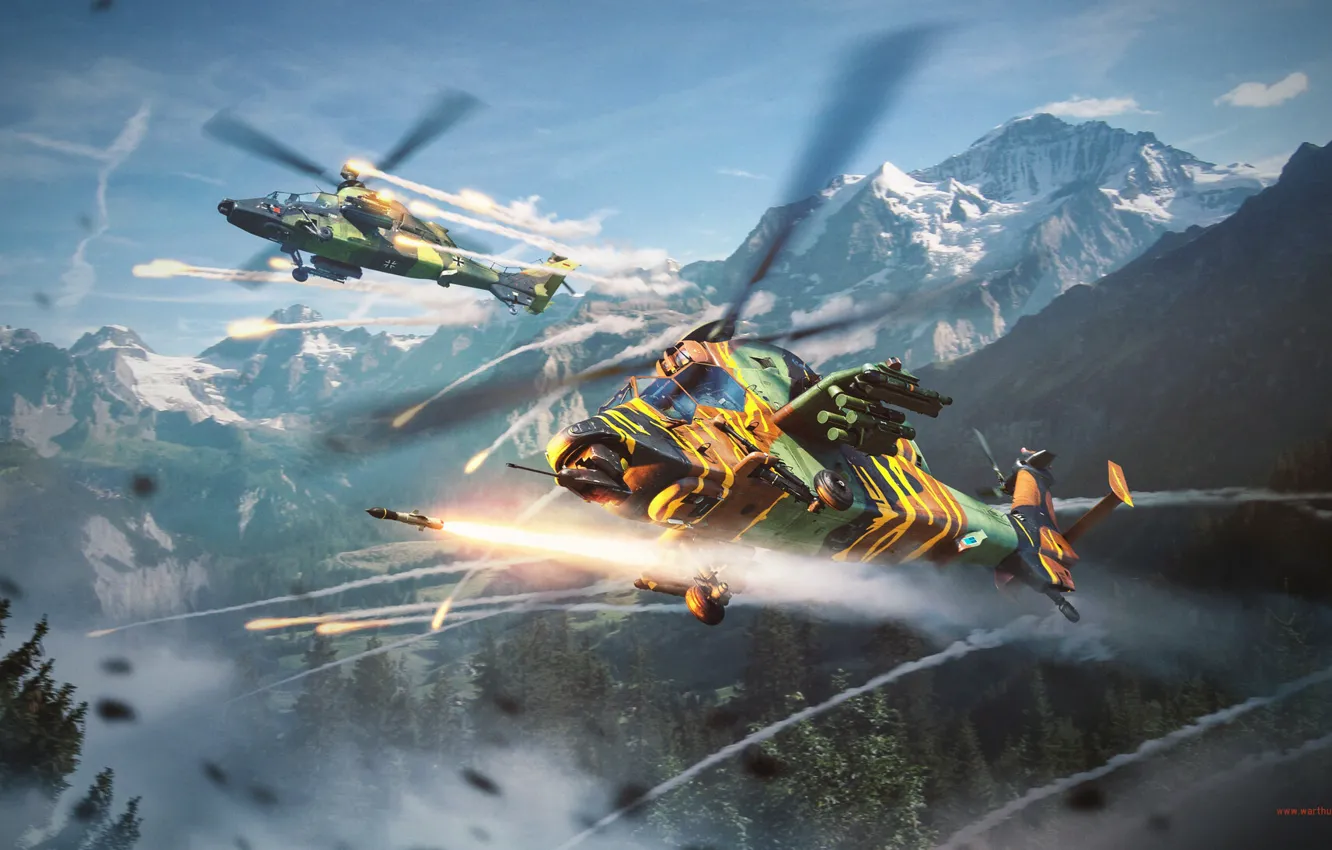 Wallpaper mountains, helicopters, missiles, War Thunder, Attack Helicopter  images for desktop, section игры - download