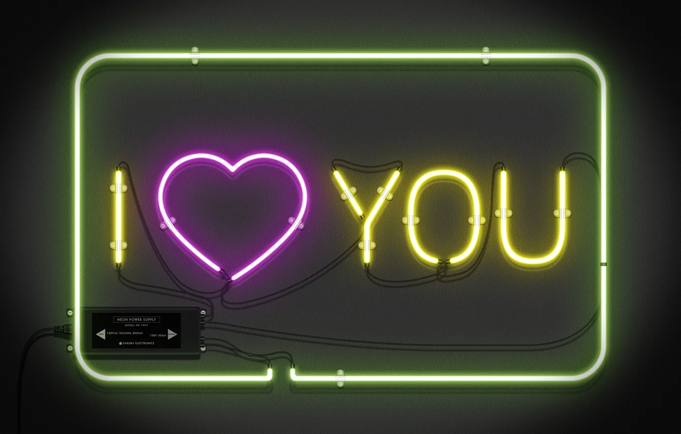 Photo wallpaper love, i love you, neon sign, my works