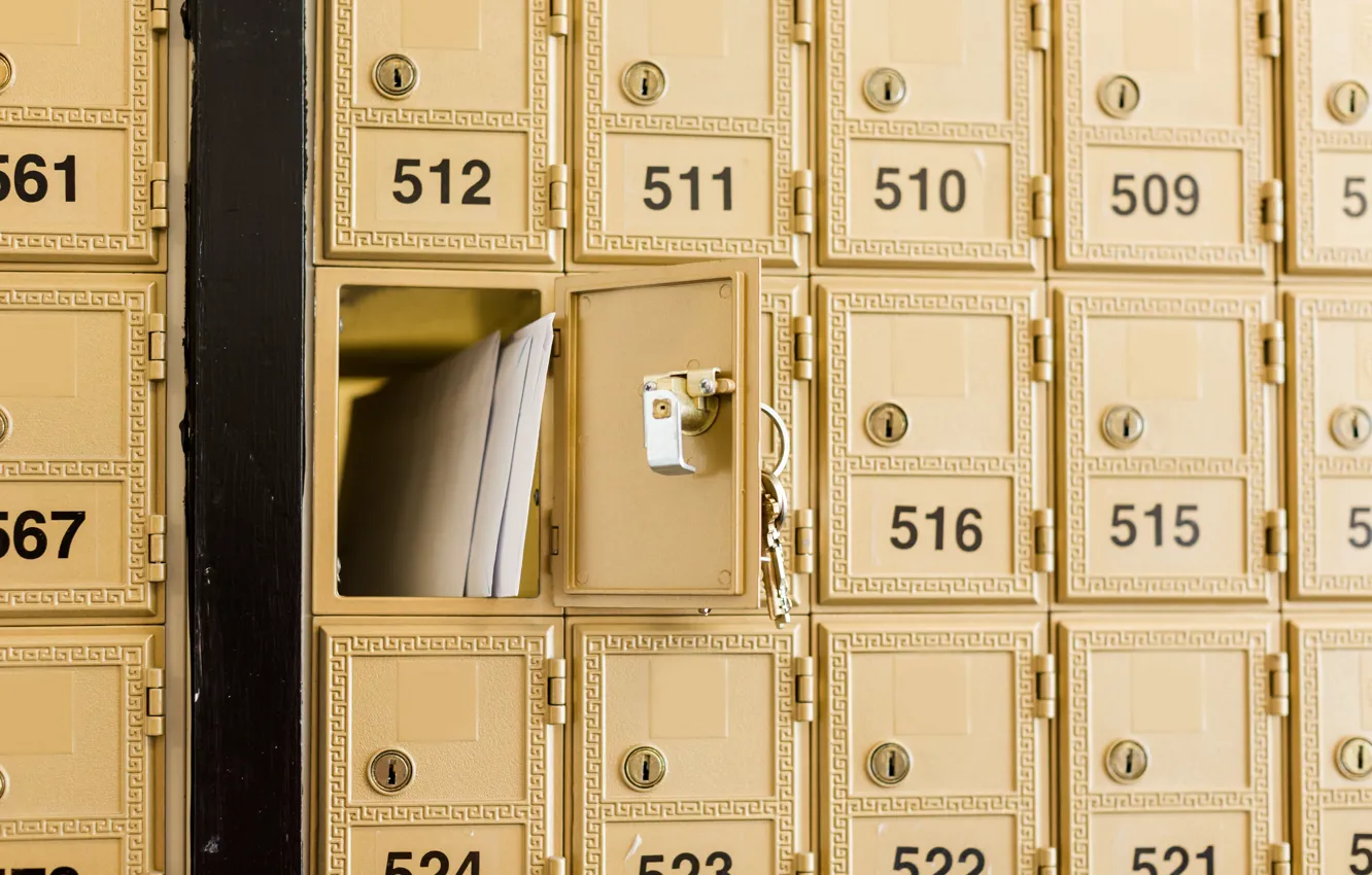 Photo wallpaper metal, numbers, keys, mailbox, personal mail