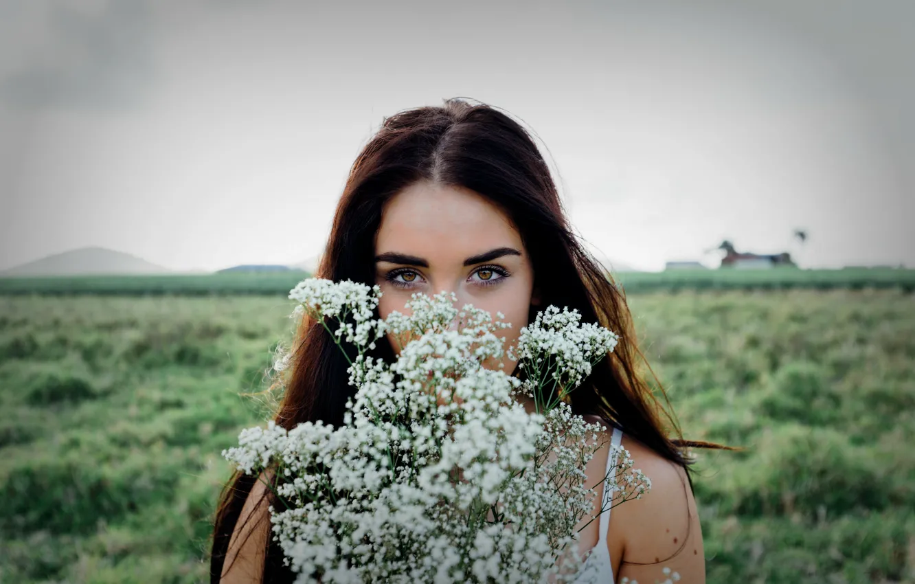 Wallpaper field, eyes, flowers, face, look, beautiful girl images for  desktop, section девушки - download