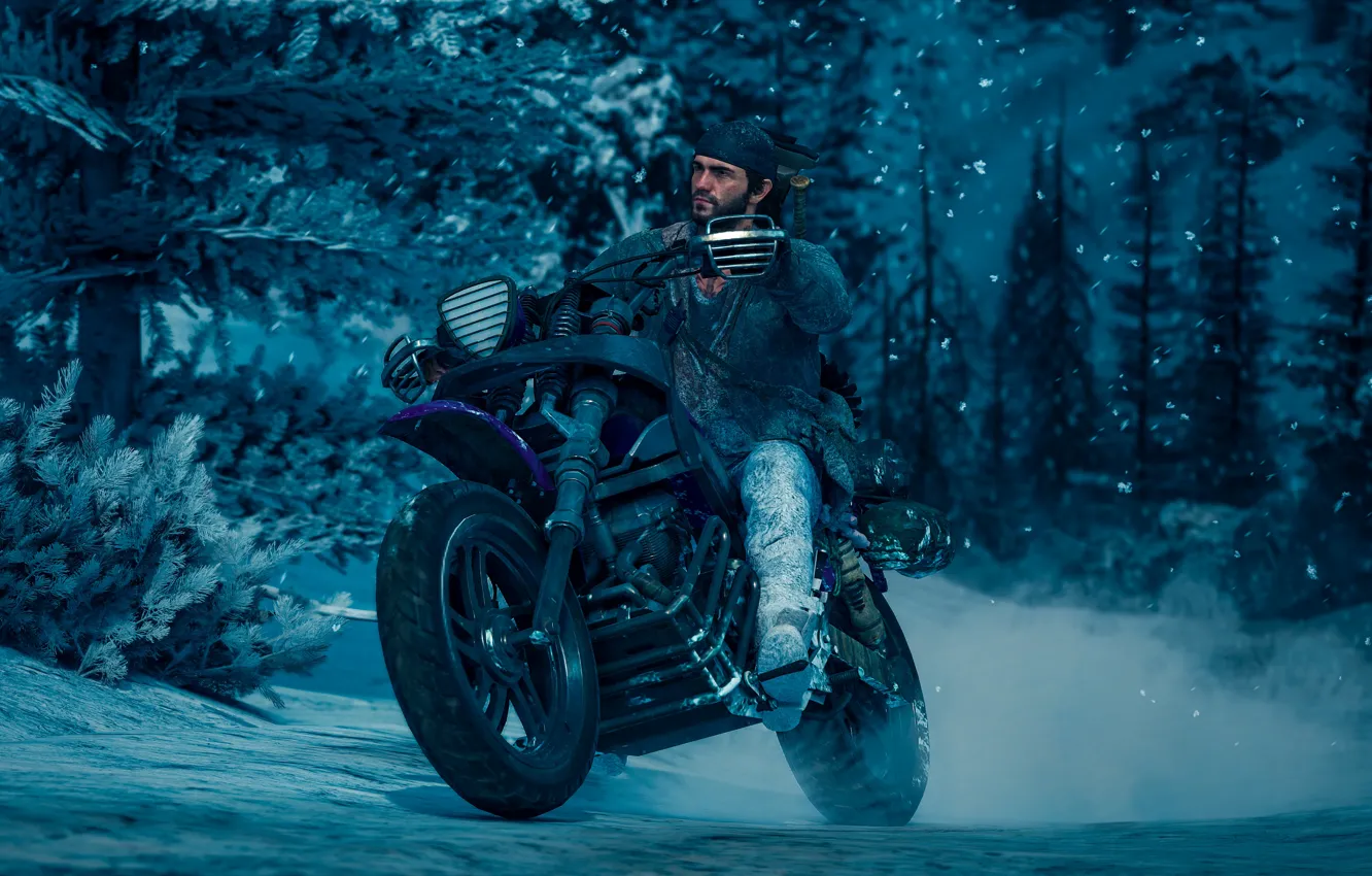 Wallpaper mustache, snow, motorcycle, beard, guy, tree, Days Gone images  for desktop, section игры - download