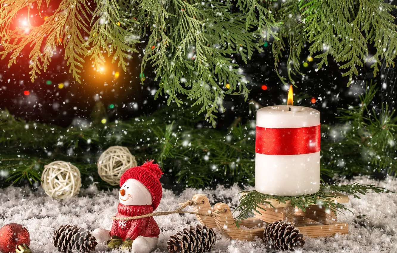 Photo wallpaper snow, decoration, toys, New Year, Christmas, snowman, christmas, wood, winter, snow, merry, snowman, decoration, fir …