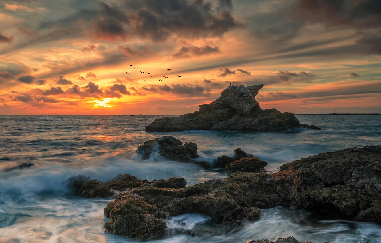 Photo wallpaper sea, photo, rocks, surf