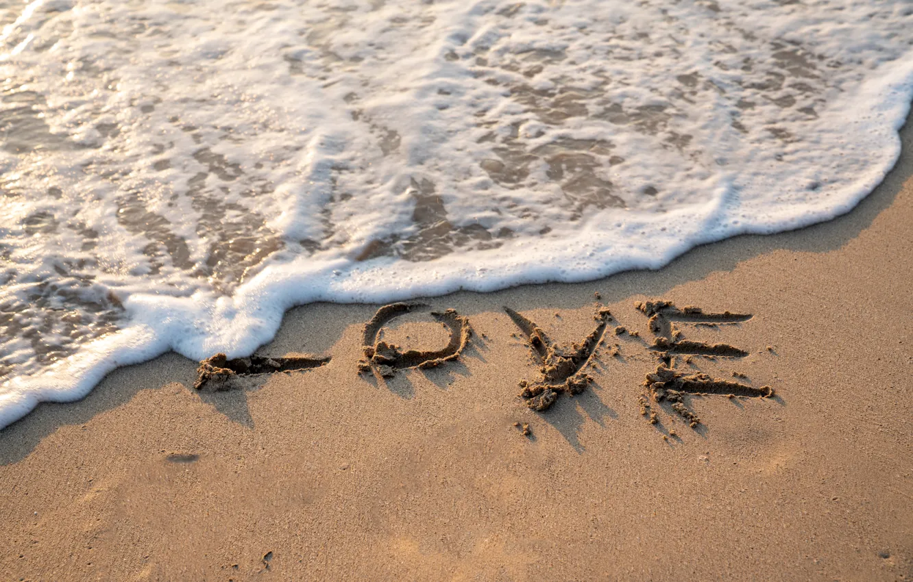 Photo wallpaper sand, beach, love, love, beach, sea, romantic, sand, wave