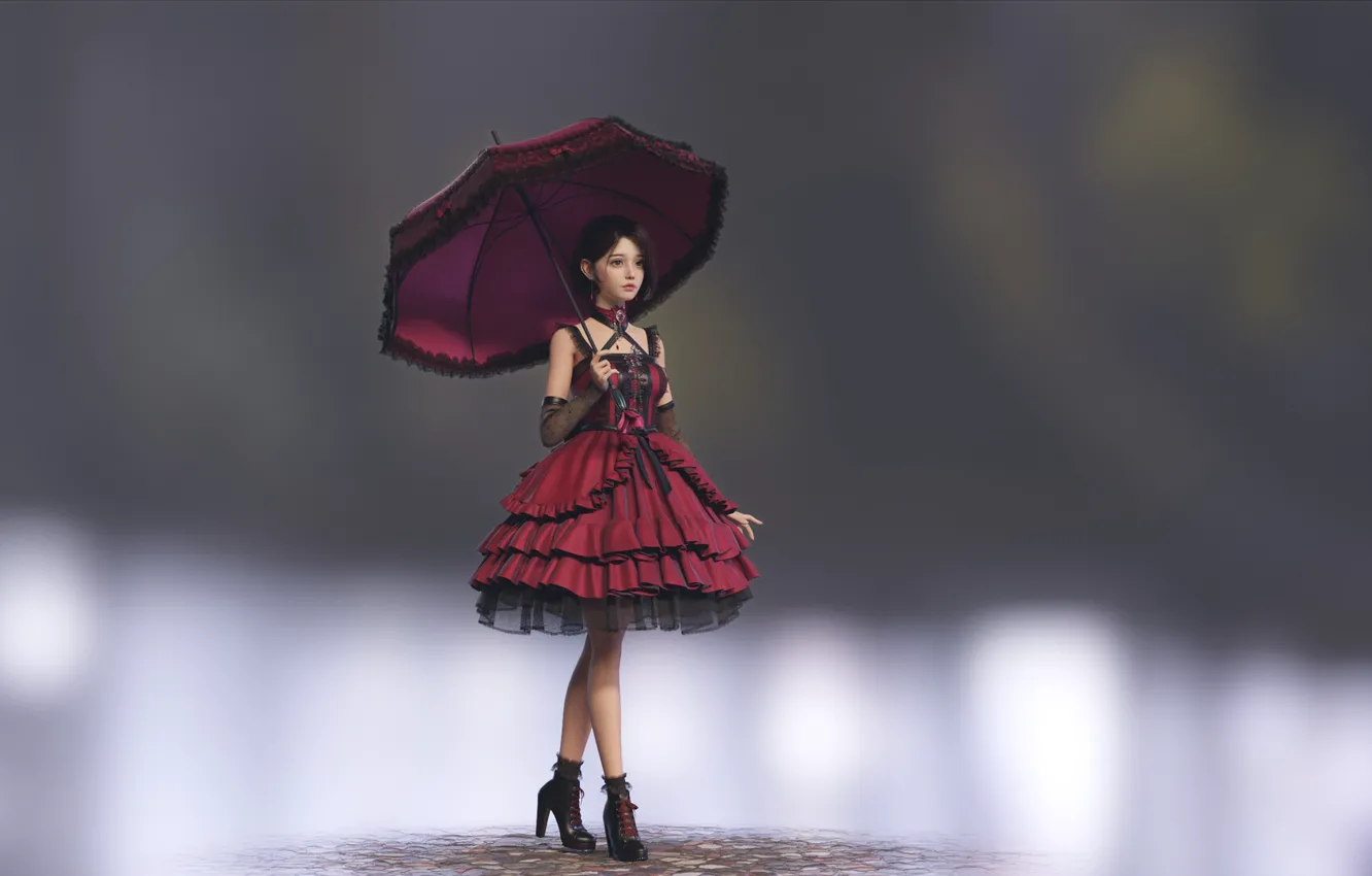 Photo wallpaper girl, rendering, background, umbrella, art, yapoka