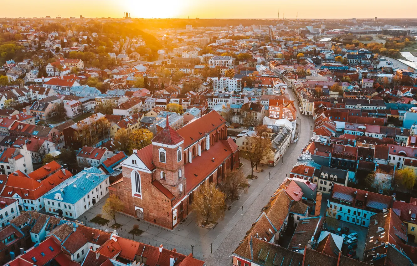 Photo wallpaper Sunrise, Lithuania, Kaunas old town