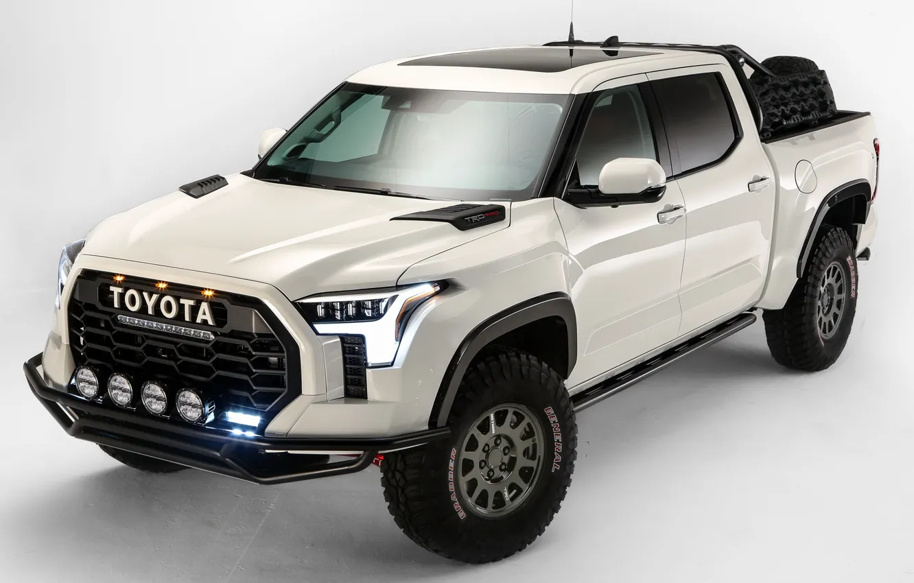 Photo wallpaper SUV, Toyota, light background, pickup, TRD, Tundra, 2021, Desert Chase Concept, Toyota Tundra TRD Desert …