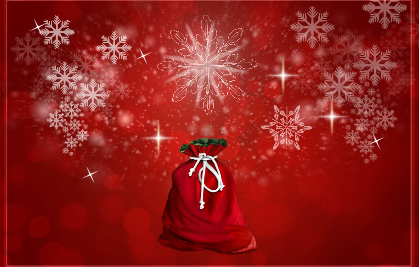 Photo wallpaper snowflakes, holiday, New Year, gifts, bag