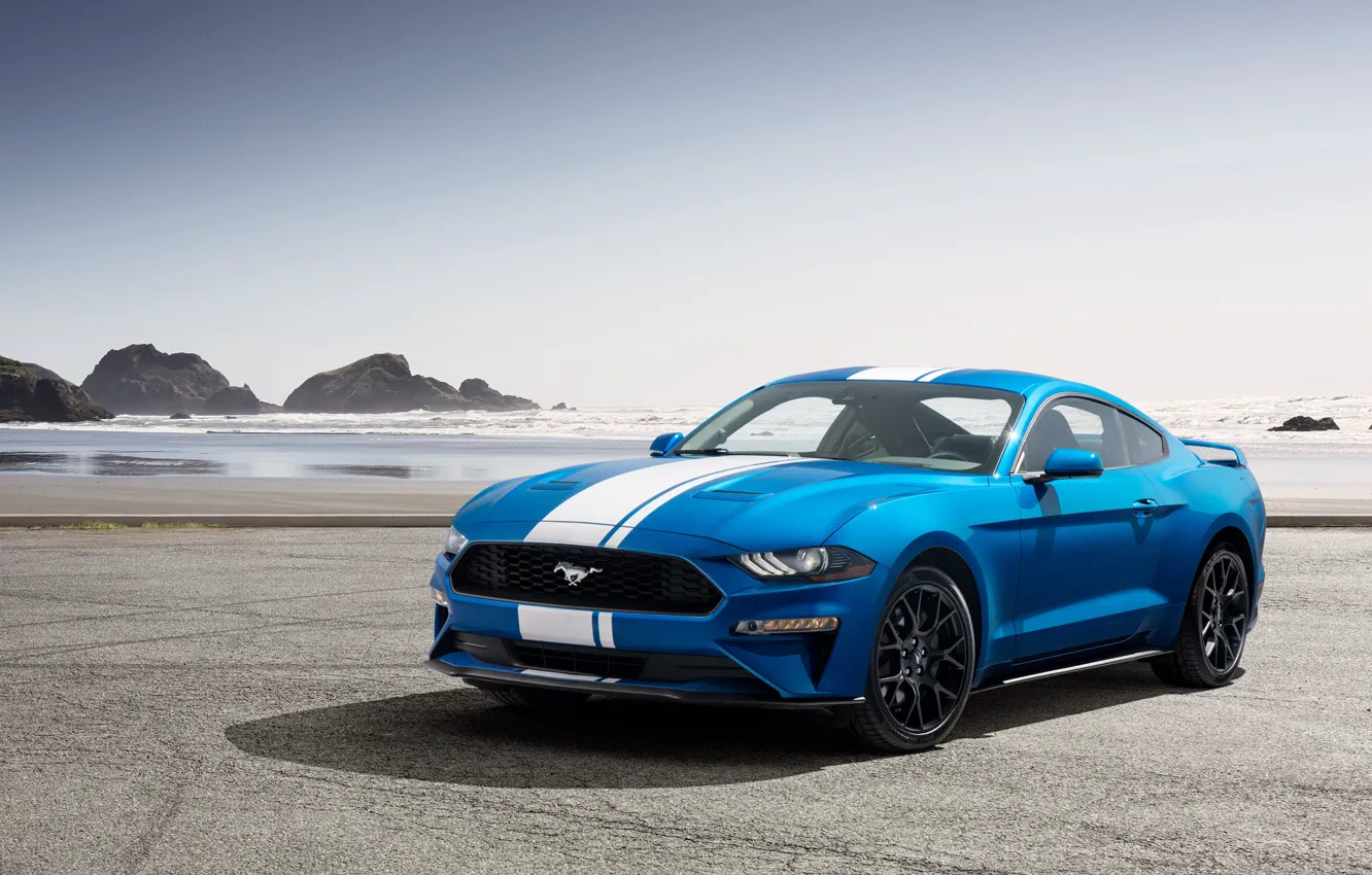 Photo wallpaper coast, Mustang, Ford, EcoBoost, 2019, Performance Pack