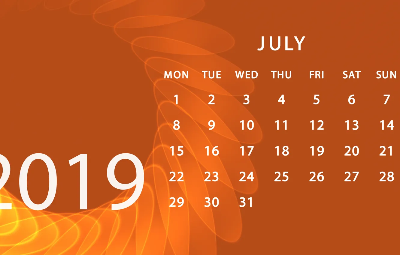 Photo wallpaper calendar, July, 2019