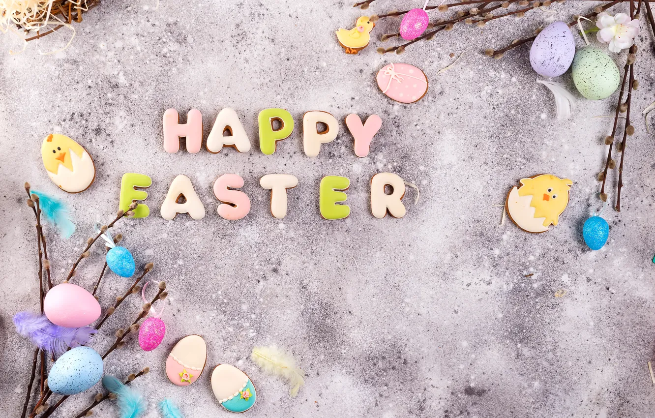 Photo wallpaper branches, colorful, Easter, happy, Verba, Easter, eggs, painted eggs