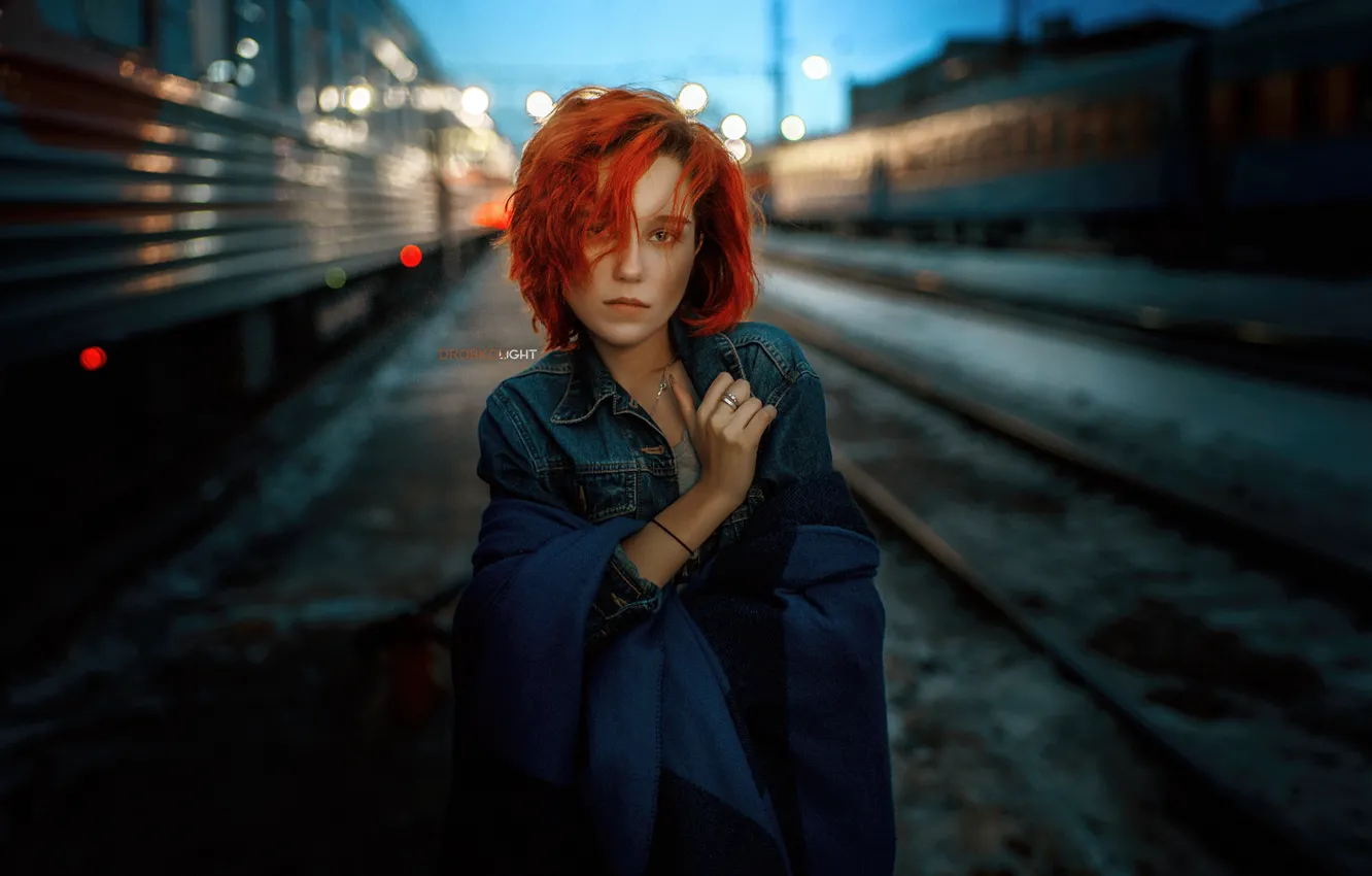 Photo wallpaper look, hair, Girl, cars, red, composition, Alexander Drobkov-Light, Maria Larina