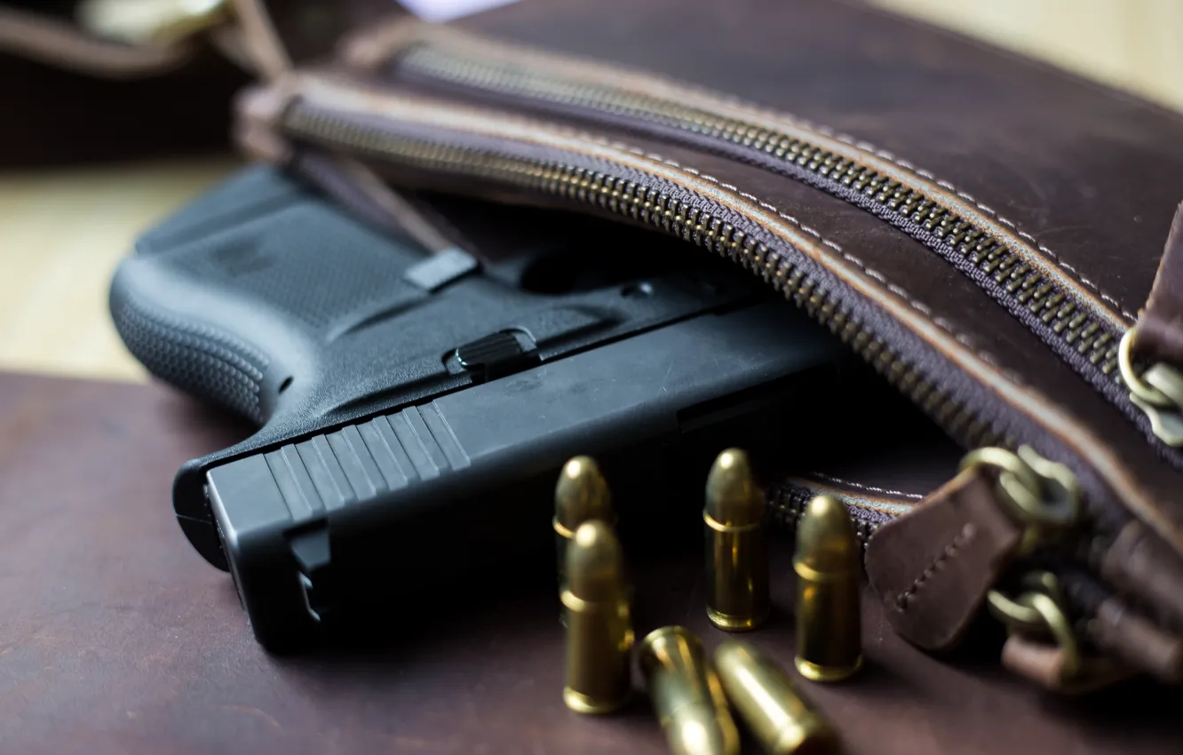 Photo wallpaper Glock, 9mm, ammunition, handbag