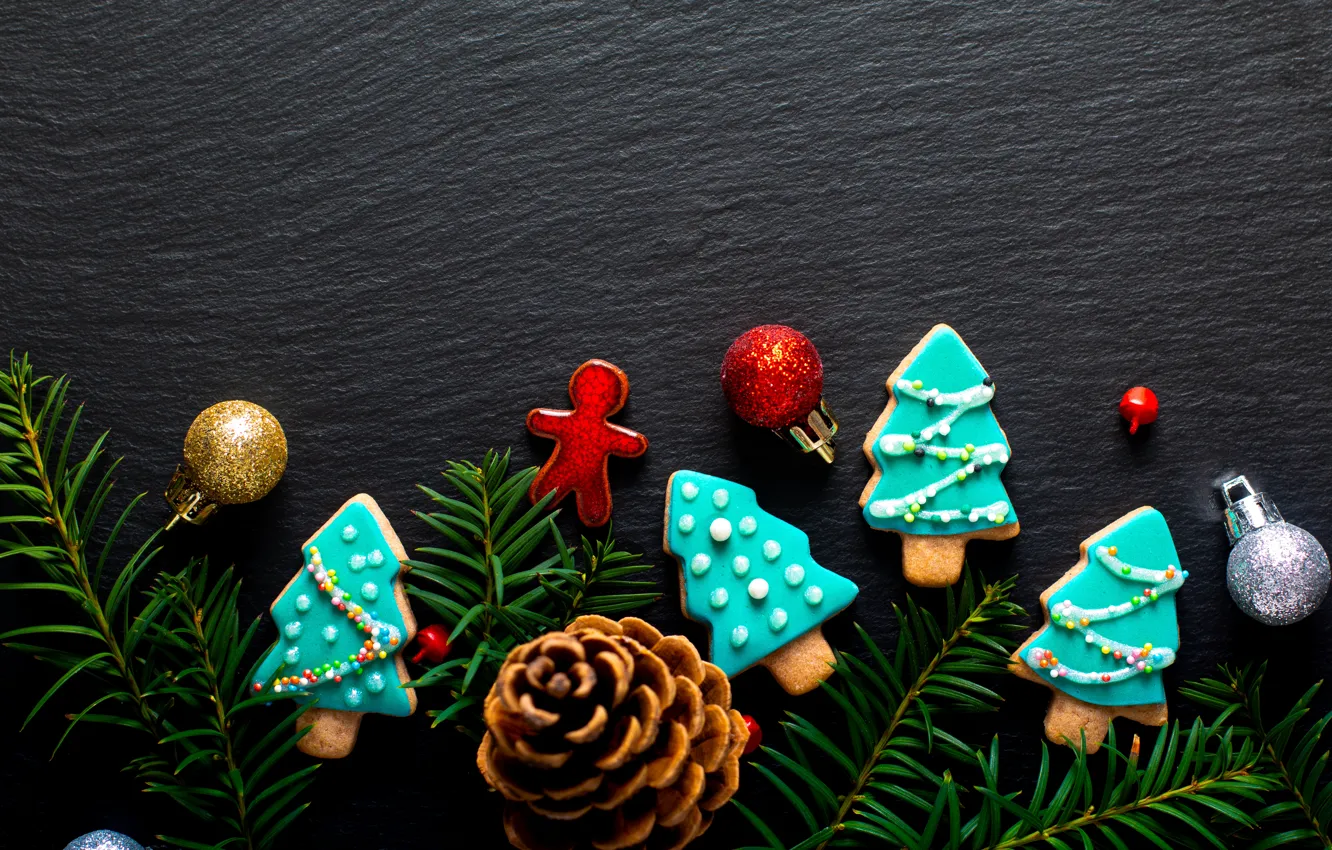 Photo wallpaper decoration, New Year, cookies, Christmas, Christmas, wood, New Year, cookies, decoration, gingerbread, gingerbread, Merry, fir …