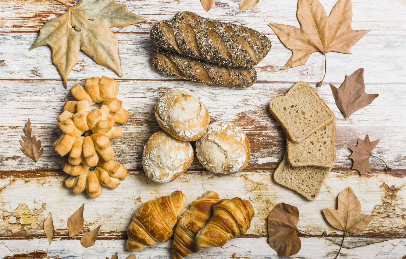 Photo wallpaper autumn, leaves, background, tree, colorful, bread, wood, cakes, background, autumn, leaves, autumn, maple