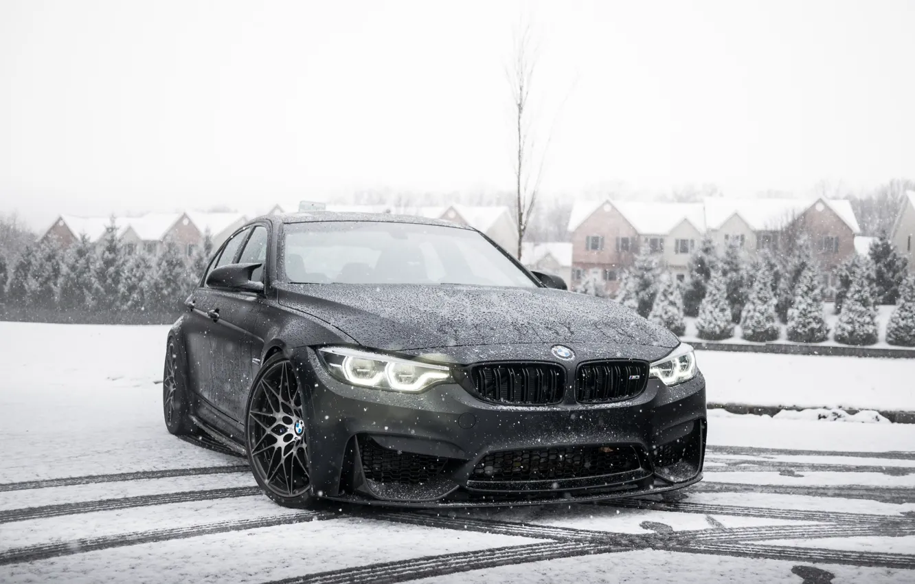 Photo wallpaper BMW, Light, Winter, Black, Snow, F80, Sight, LED, Angel eye