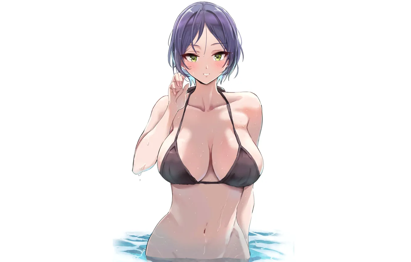 Wallpaper hot, sexy, wet, boobs, anime, short hair, pretty, purple,  breasts, big boobs, babe, bikini, oppai, big breasts, tight, mature images  for desktop, section сэйнэн - download