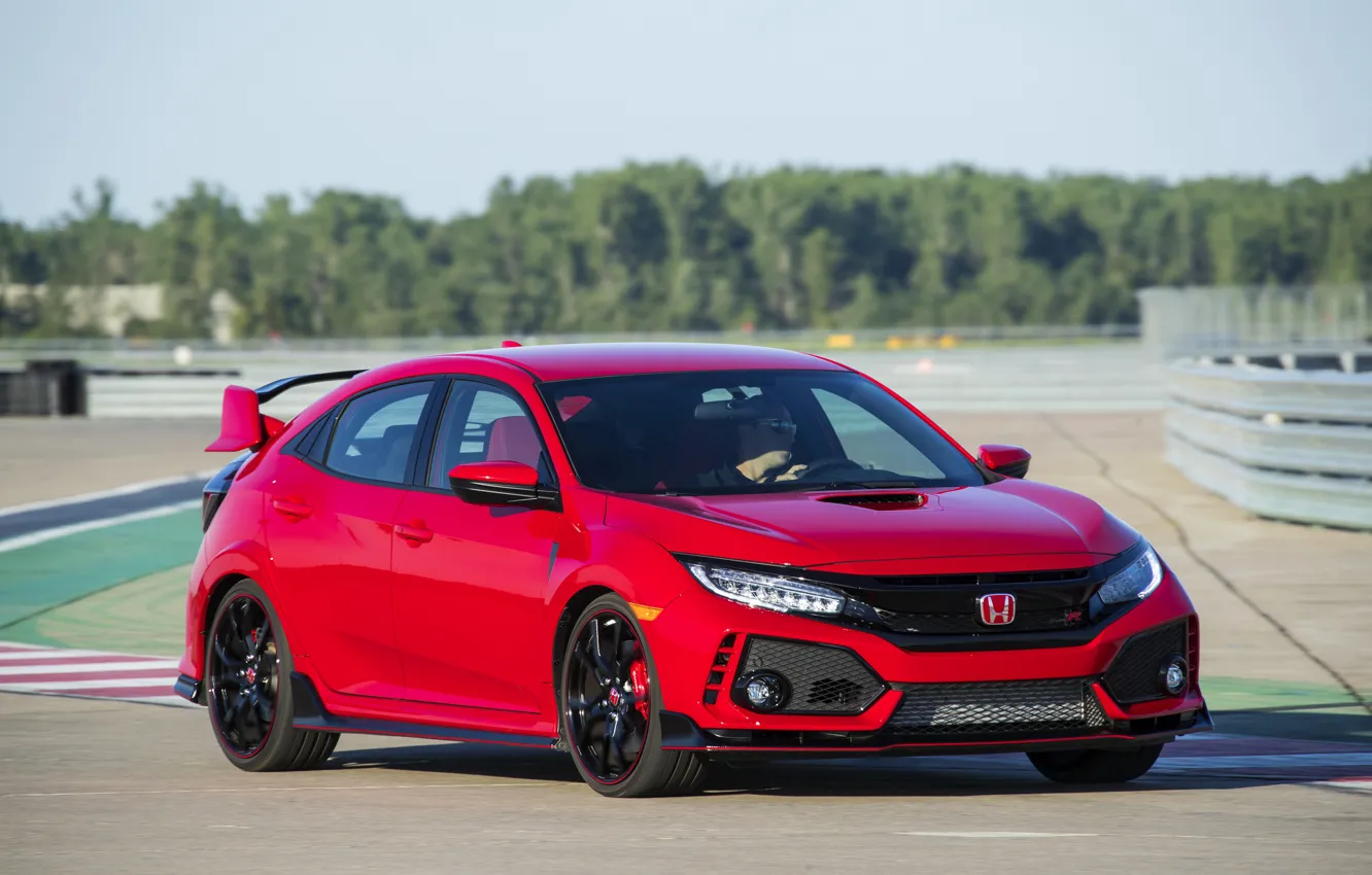 Photo wallpaper red, Honda, hatchback, the five-door, on the track, 2019, Civic Type R, 5th gen, FK8