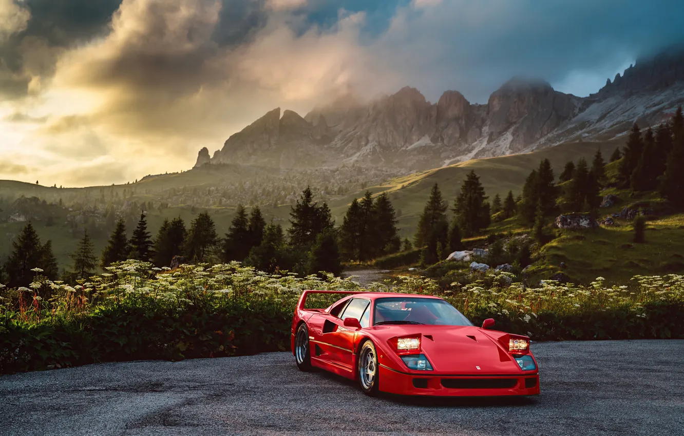Photo wallpaper Red, F40, Mountains