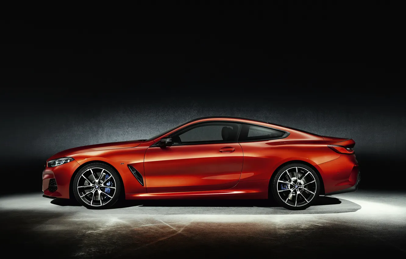 Photo wallpaper orange, background, coupe, BMW, profile, Coupe, 2018, 8-Series, Eight, G15