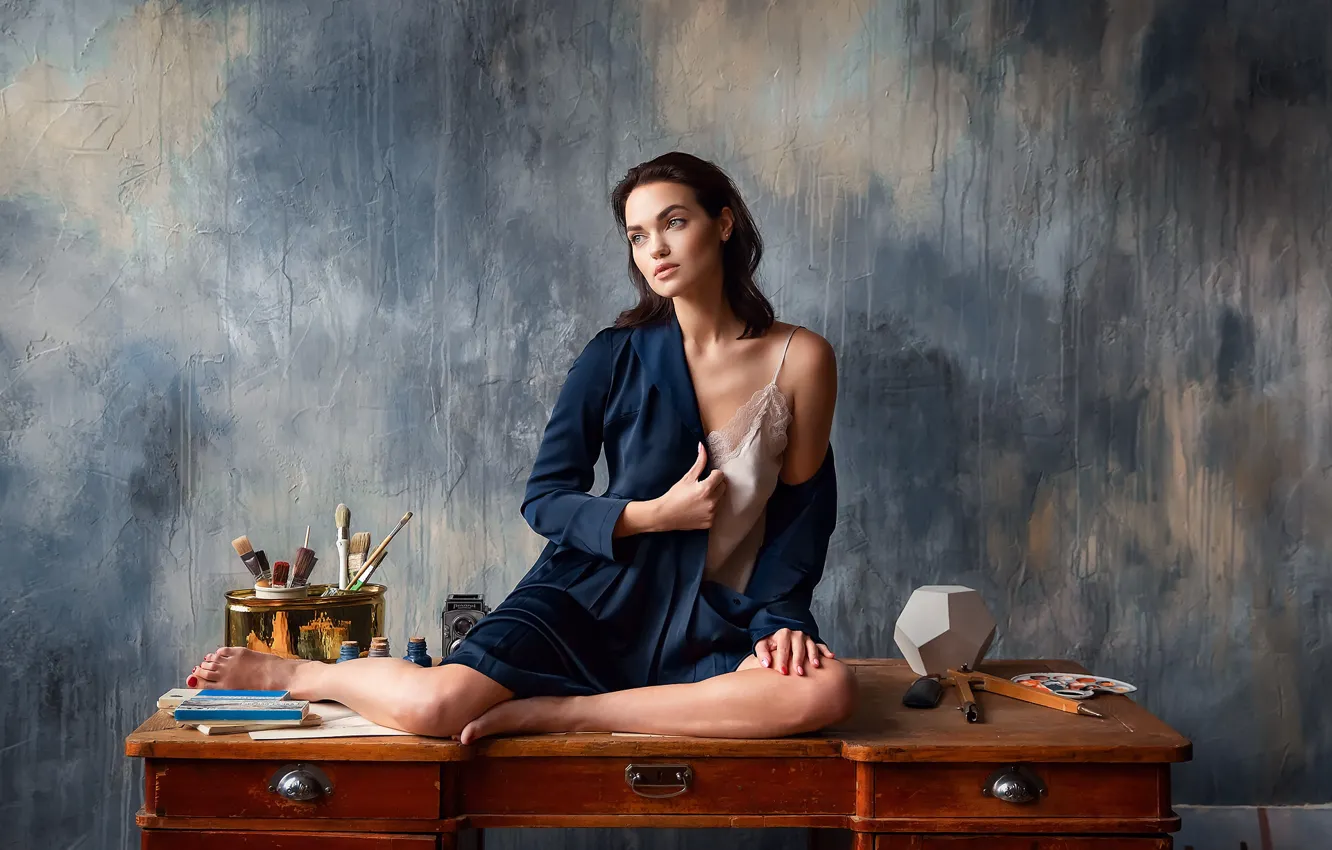 Photo wallpaper pose, model, Girl, legs, sitting, Yaroslav, Anastasia Barmina