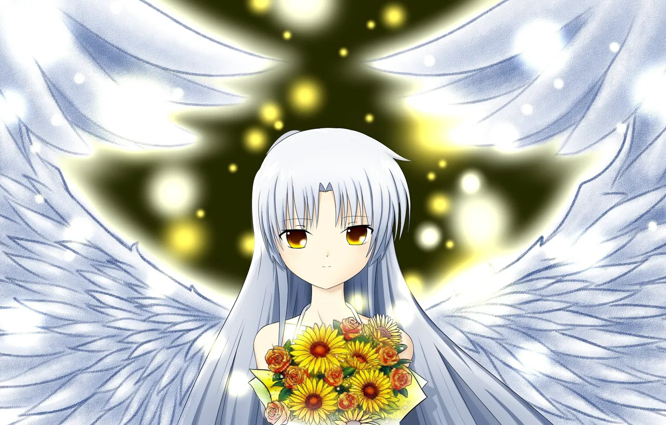 Photo wallpaper girl, bouquet, angel