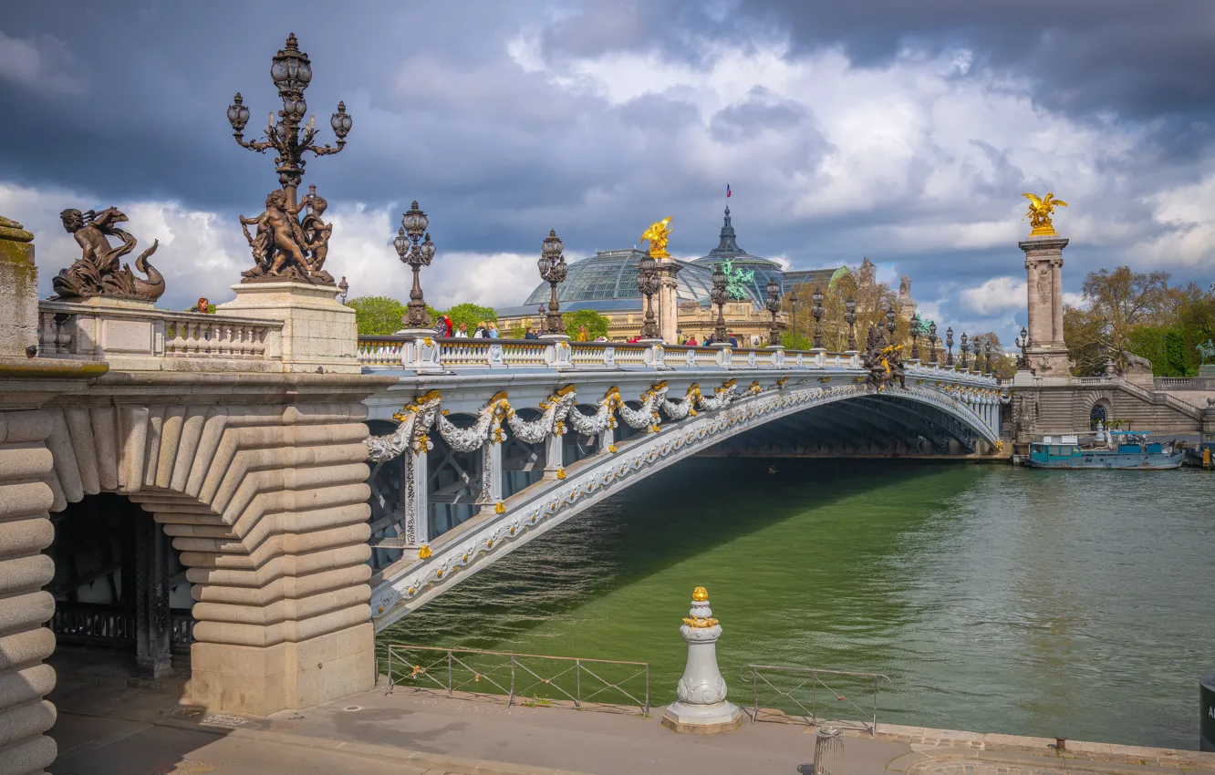 Photo wallpaper bridge, river, France, Paris, Pont Alexandre III, His River