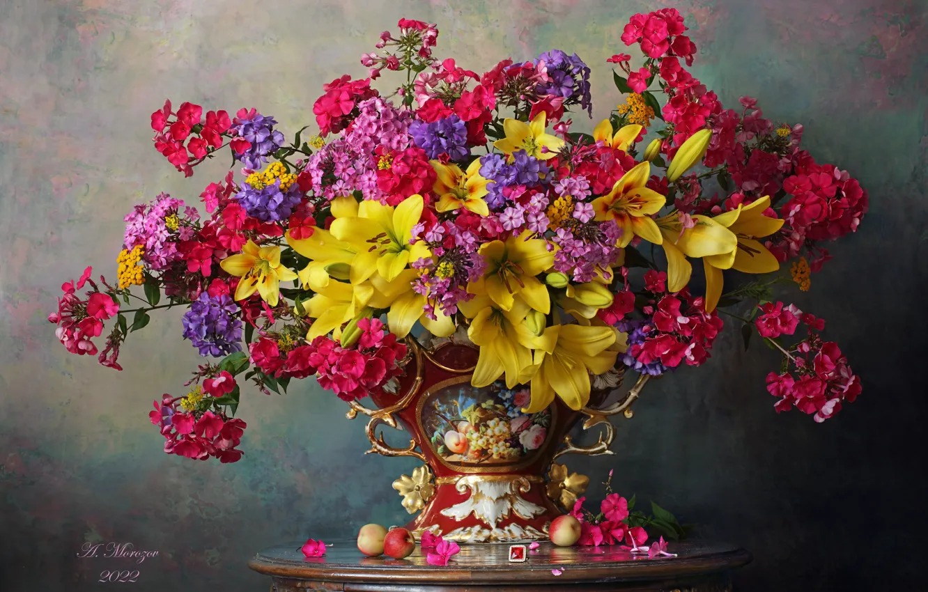 Photo wallpaper flowers, style, Lily, bouquet, vase, Phlox, Andrey Morozov