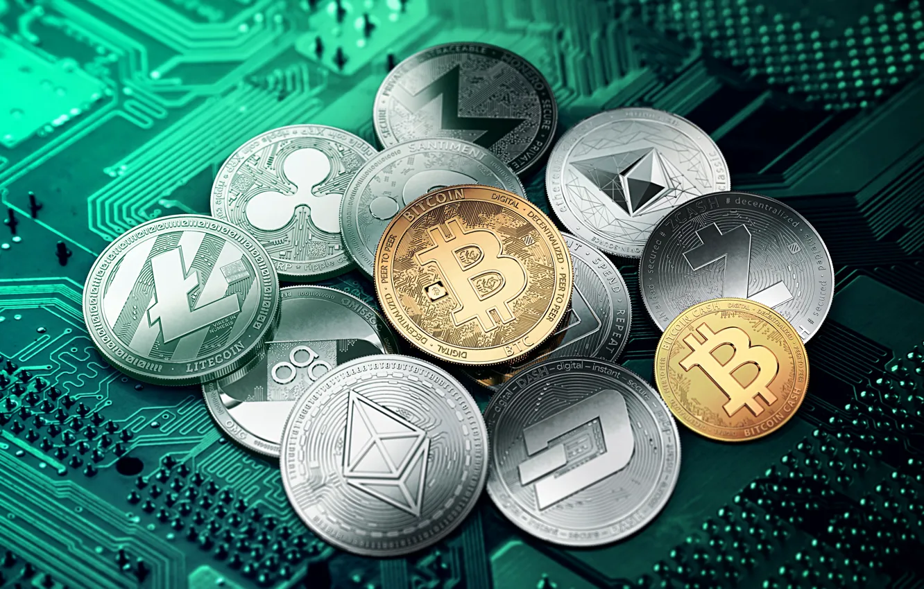 Photo wallpaper green, green, coins, coins, cryptocurrency, cryptocurrency