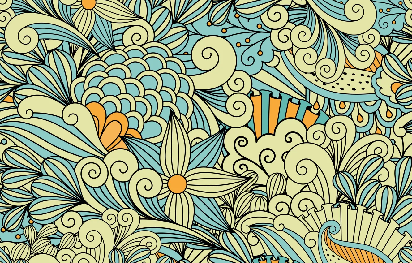 Wallpaper flowers, abstraction, pattern, yellow, blue, patterns, background,  pretty images for desktop, section текстуры - download