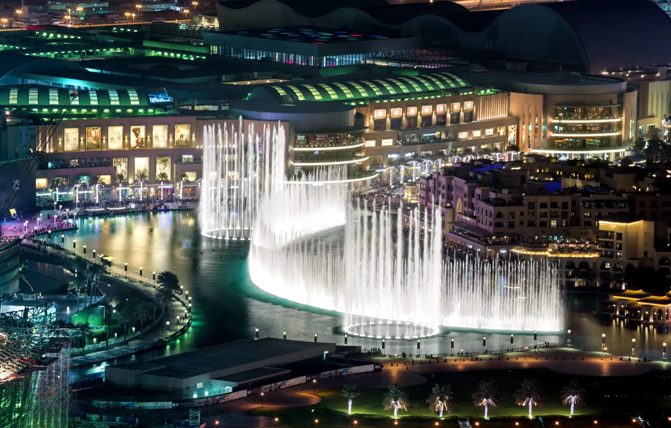 Wallpaper night, building, fountain, Dubai, UAE images for desktop, section  город - download