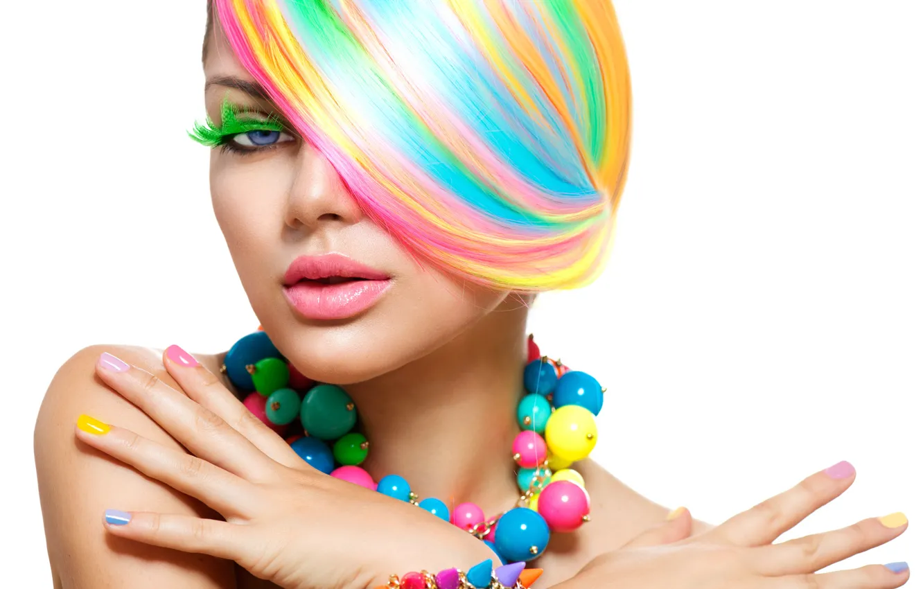 Wallpaper girl, style, hands, makeup, beads, color, hair, manicure images  for desktop, section стиль - download