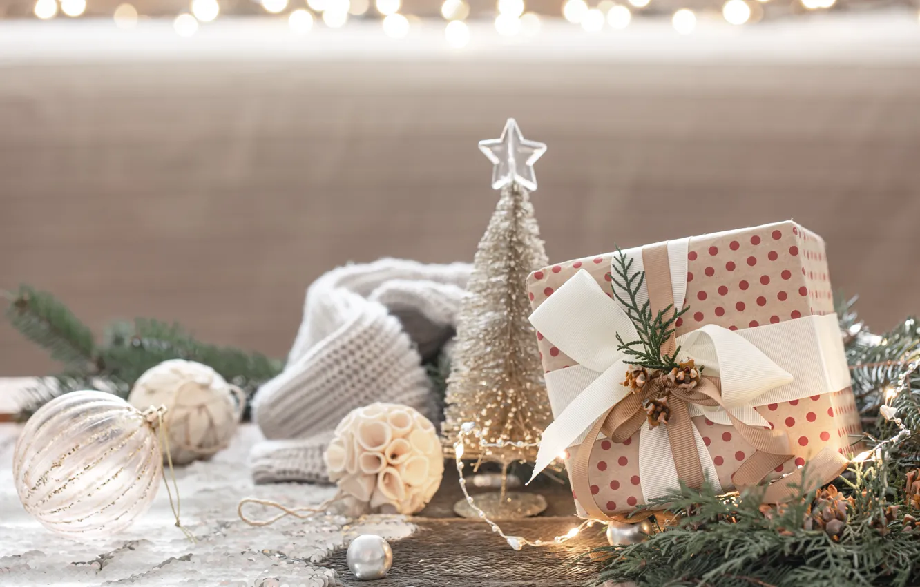Photo wallpaper decoration, gift, Christmas, New year, christmas, new year, vintage, winter, merry, decoration, cozy, gift box