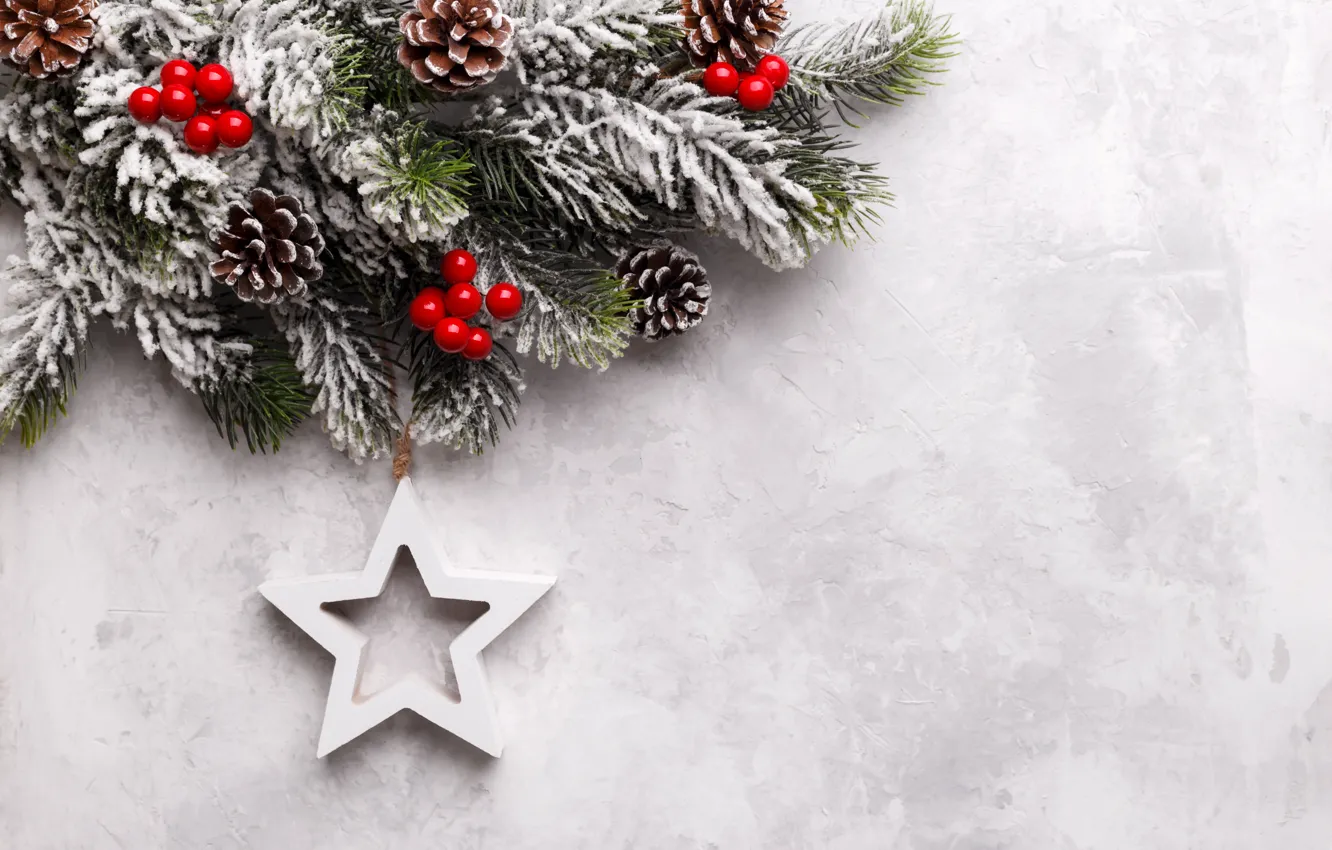 Photo wallpaper snow, New Year, Christmas, star, Christmas, snow, New Year, decoration, Happy, Merry, fir tree, fir-tree …