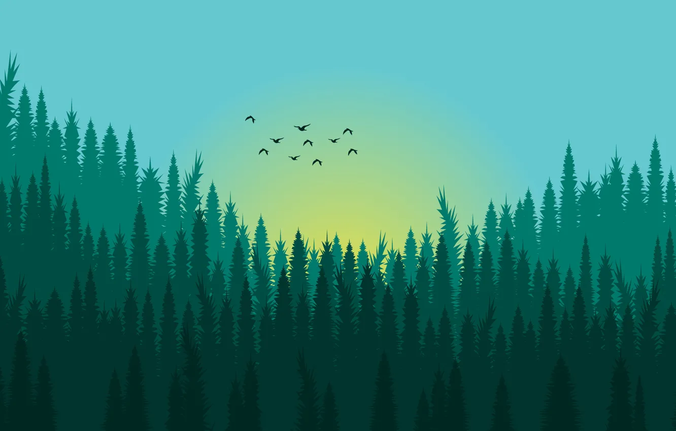 Wallpaper green, forest, vector art, sky clear images for desktop, section  минимализм - download