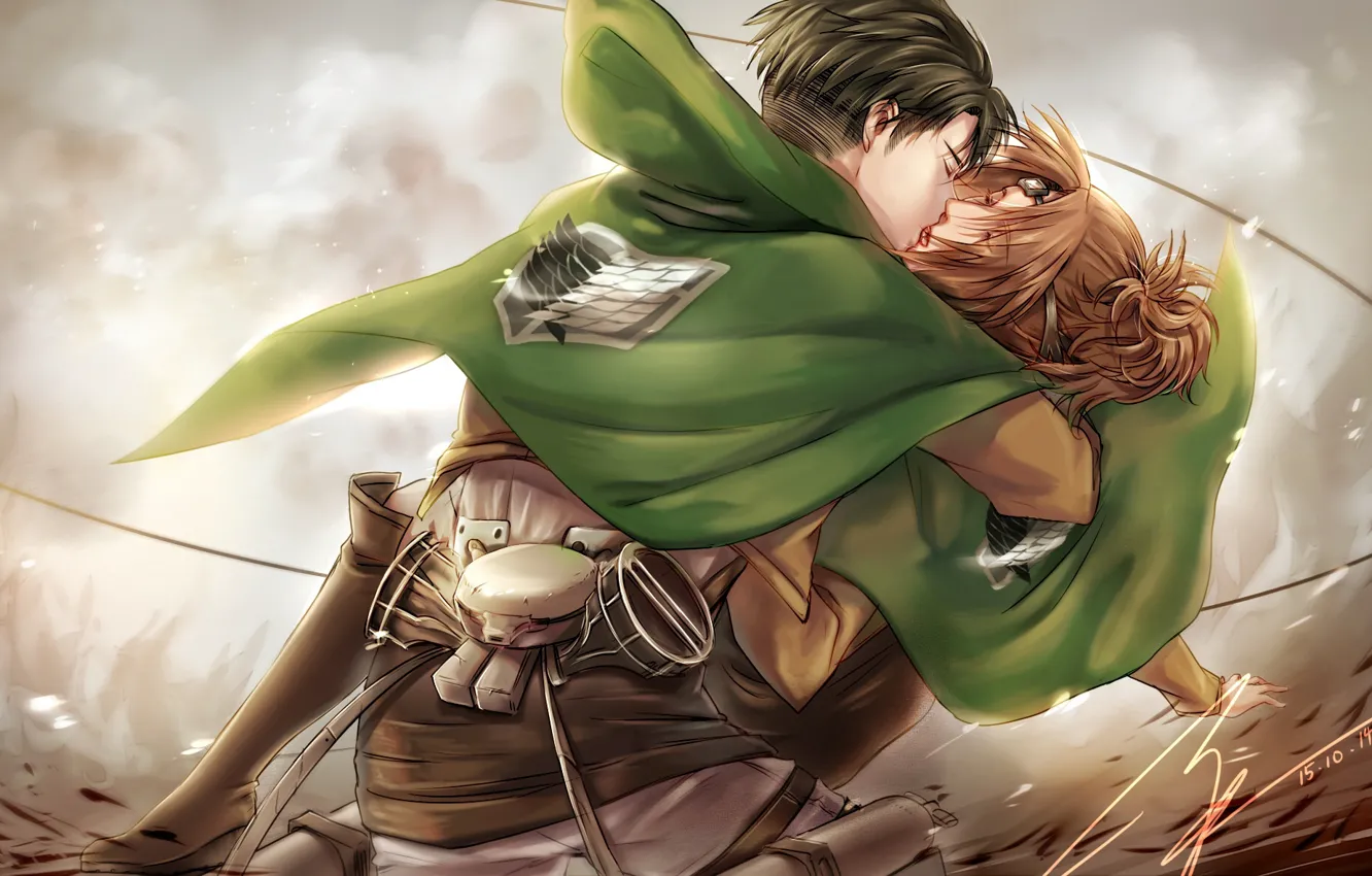 Wallpaper kiss, anime, art, Shingeki no Kyojin, Attack of the titans, The  invasion of the giants, Hanji Zoe, Levi, Repay images for desktop, section  сёнэн - download