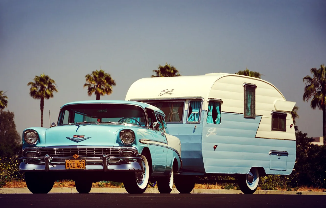 Photo wallpaper Blue, Bel Air, Trailer, Station Wagon, Nomad, Camping, 1956 Year