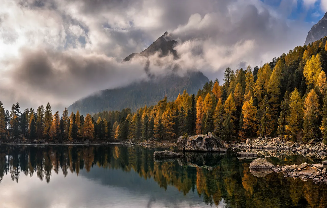 Wallpaper Autumn Forest The Sky Clouds Mountains Nature Lake