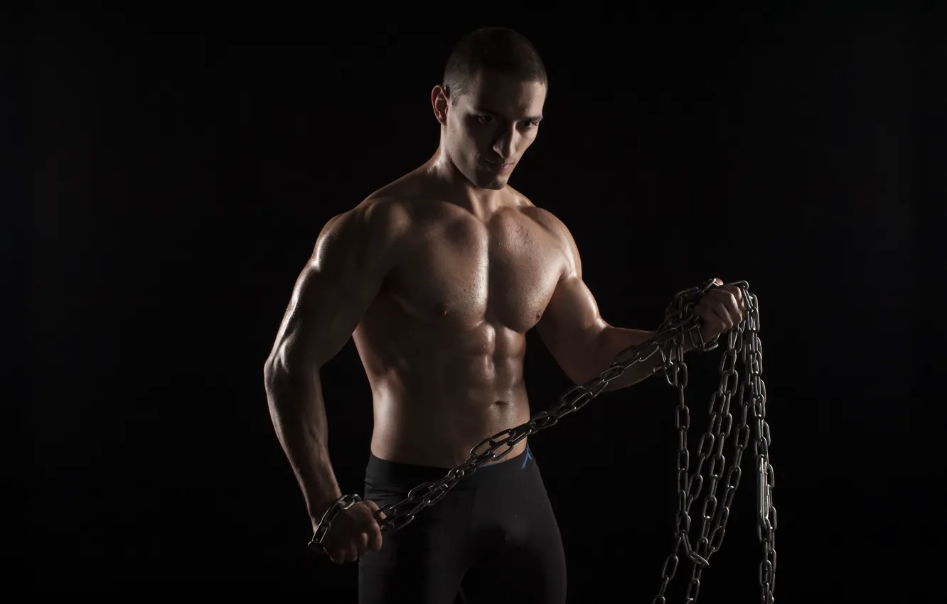 Photo wallpaper muscle, man, men, body, sports, guy, chains, strong, bodybuilding, sporty