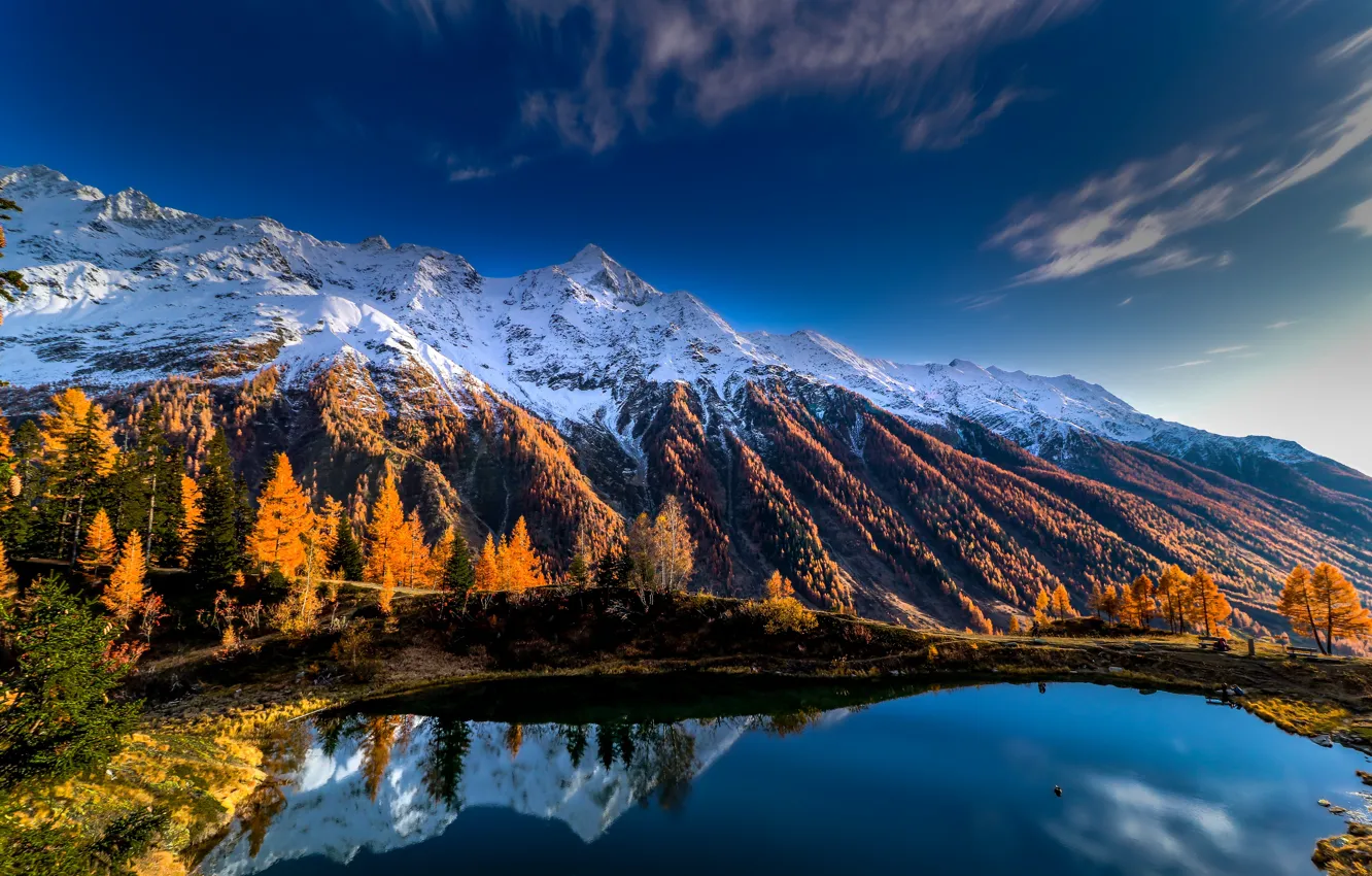 Photo wallpaper autumn, mountains, lake, reflection, Switzerland, Switzerland, Bernese Alps, The Bernese Alps, Schwarzsee, Озеро Шварц, Шварцзее, …