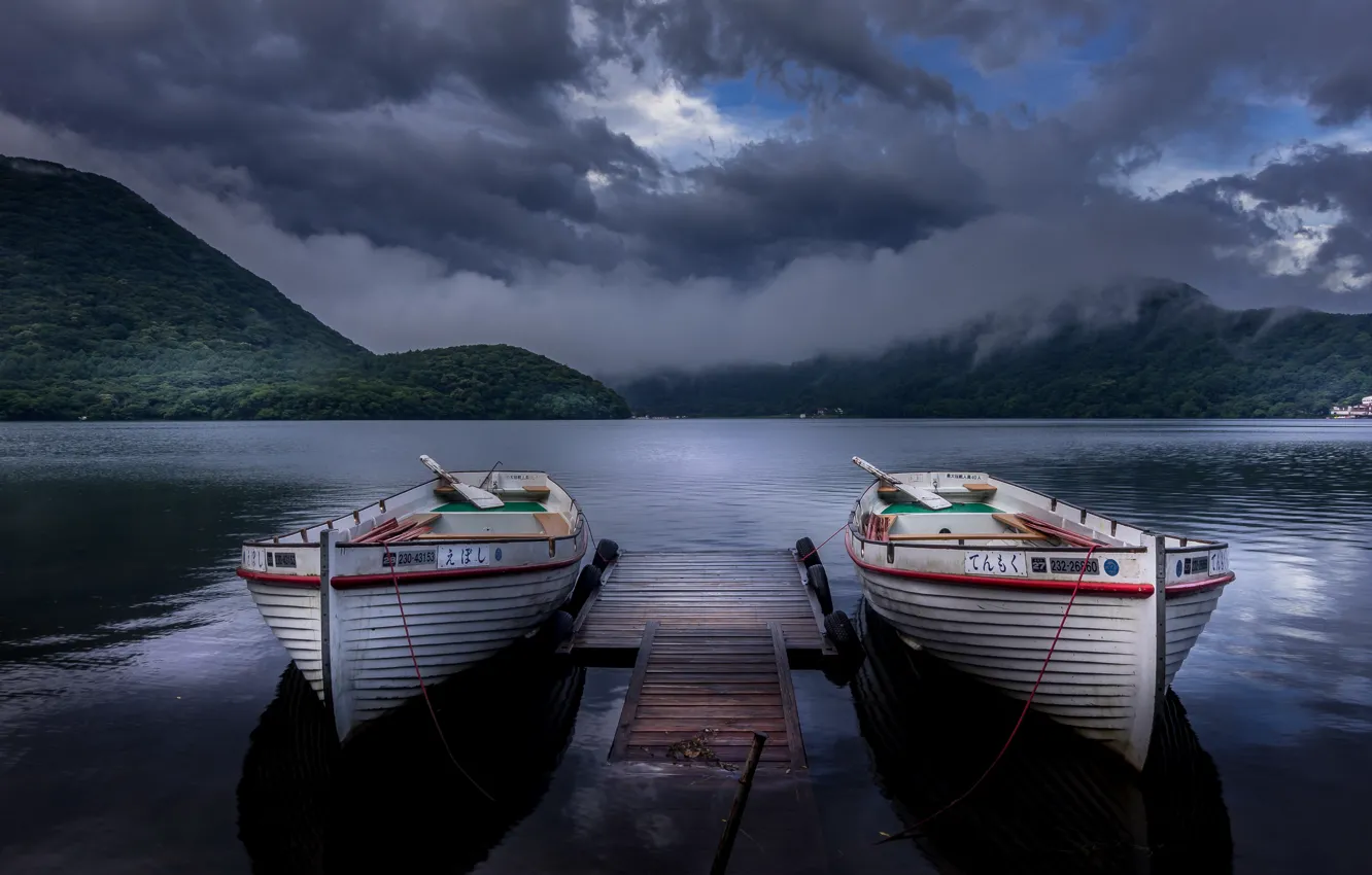 Wallpaper Japan, boats, Twins, Gunma, after the rain, after the storm, romantic  place, Haruna Lake images for desktop, section разное - download