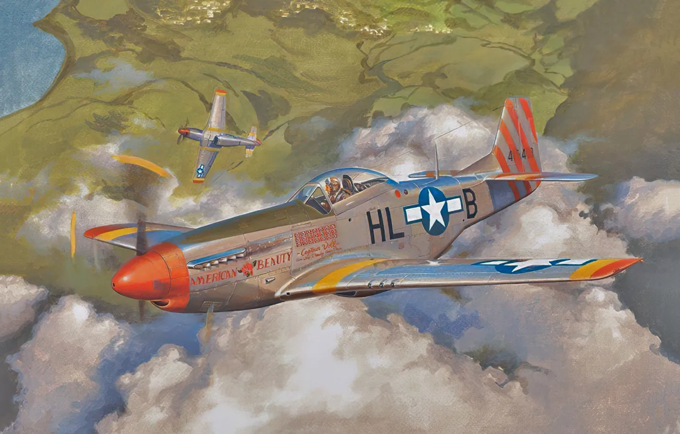 Photo wallpaper war, art, airplane, aviation, ww2, p51 d mustang
